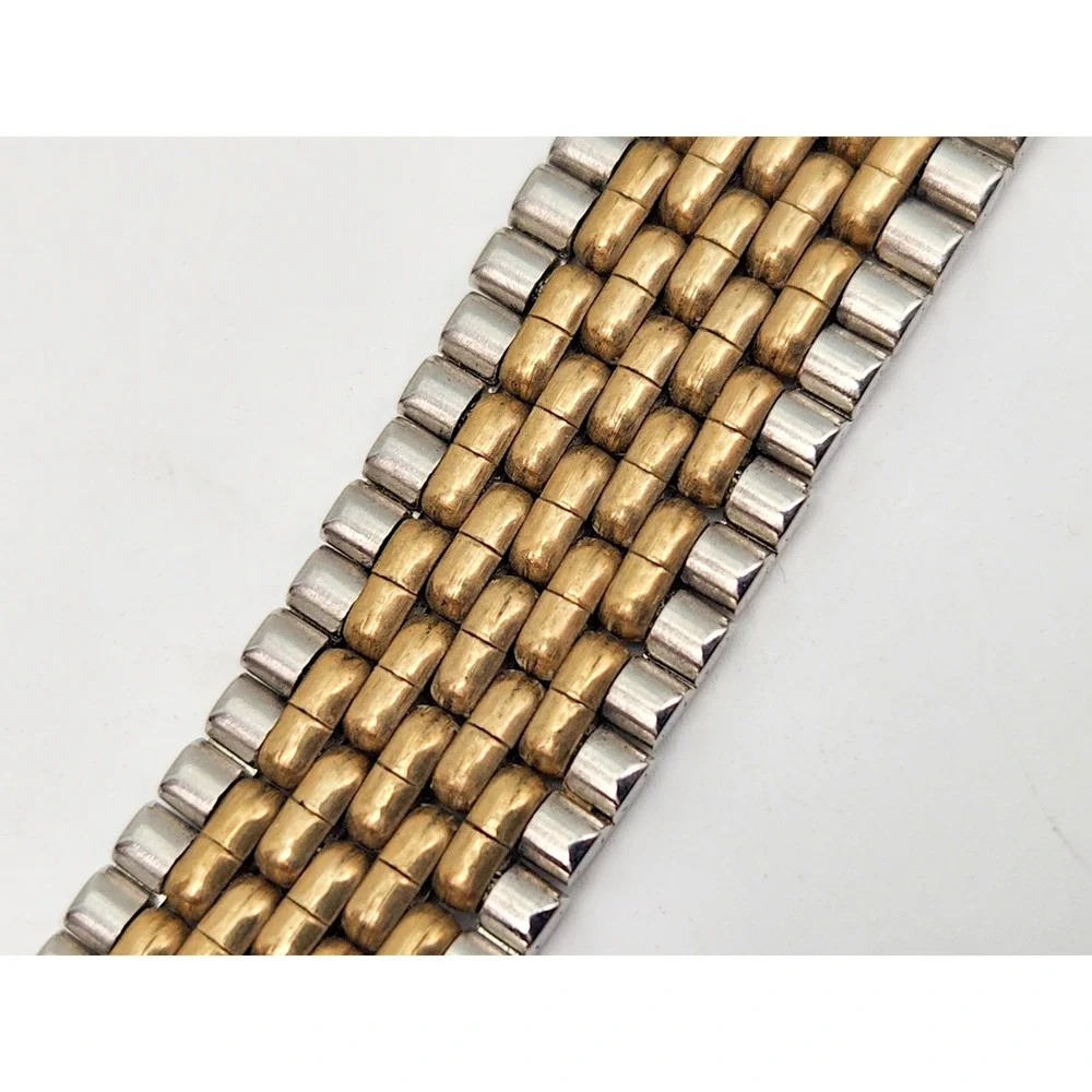 Vtg Spidel Beads of Rice Two Tone 10k RGP Stainless Steel Watch Bracelet 19 mm